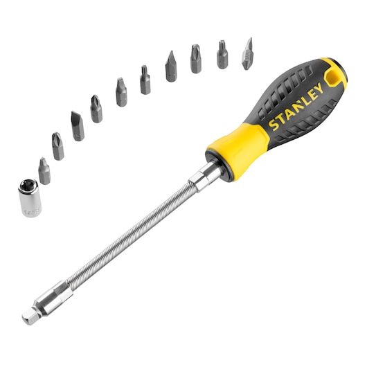 10-Way Flexi Screwdriver Set (Ph: 1, 2, 3; Torx: T15, T20; Square: 1, 2; Slot.: 4.5, 6 7)