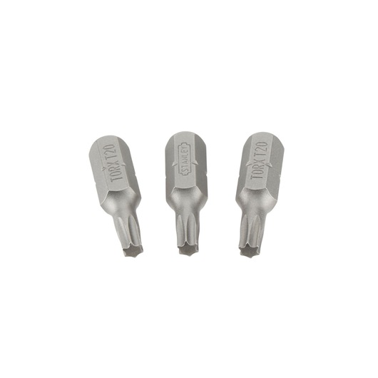 Front view photo of STANLEY 0-68-842 silver Torx screwdriver bits, set of three, on white background.