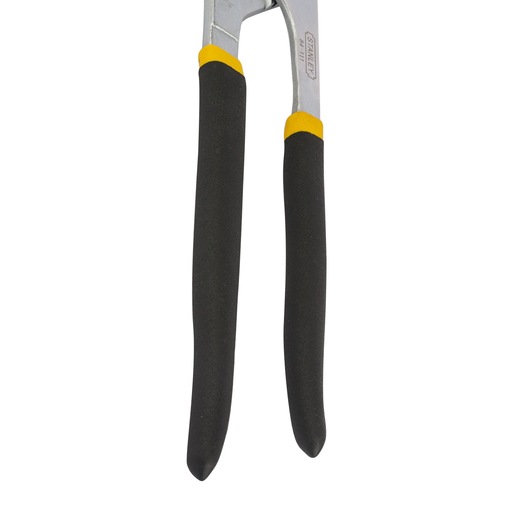 STANLEY 0-84-111 plier handles, black with yellow trim, close-up, photography, white background.