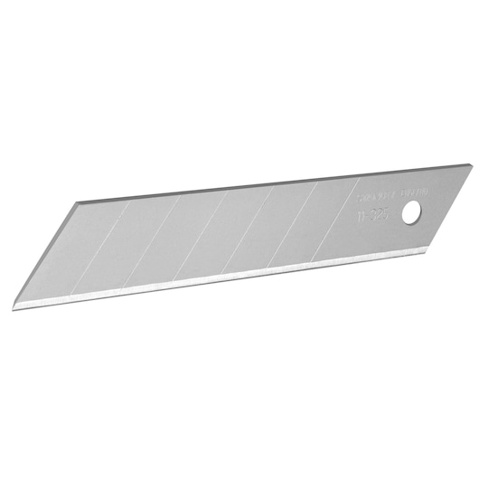 STANLEY 1-11-325 silver snap-off utility blade, side angle, segmented design, single blade on white background.
