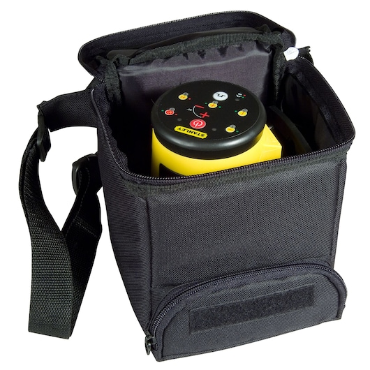STANLEY 1-77-021 laser level device in black carrying case, top view on white background.