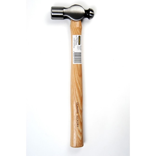 Photo of STANLEY 54-192 ball peen hammer with wood handle, product shown from front on white background.