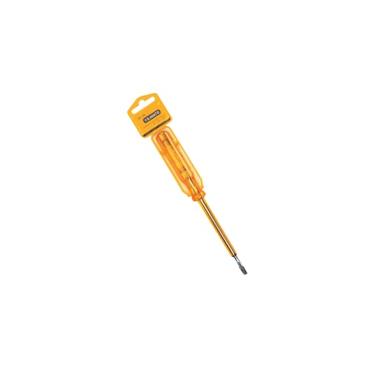 STANLEY 66-120 flathead tester screwdriver with transparent yellow handle, product photography on white background.