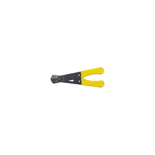 STANLEY 84-214 wire cutter with yellow handles, side angle on white background.