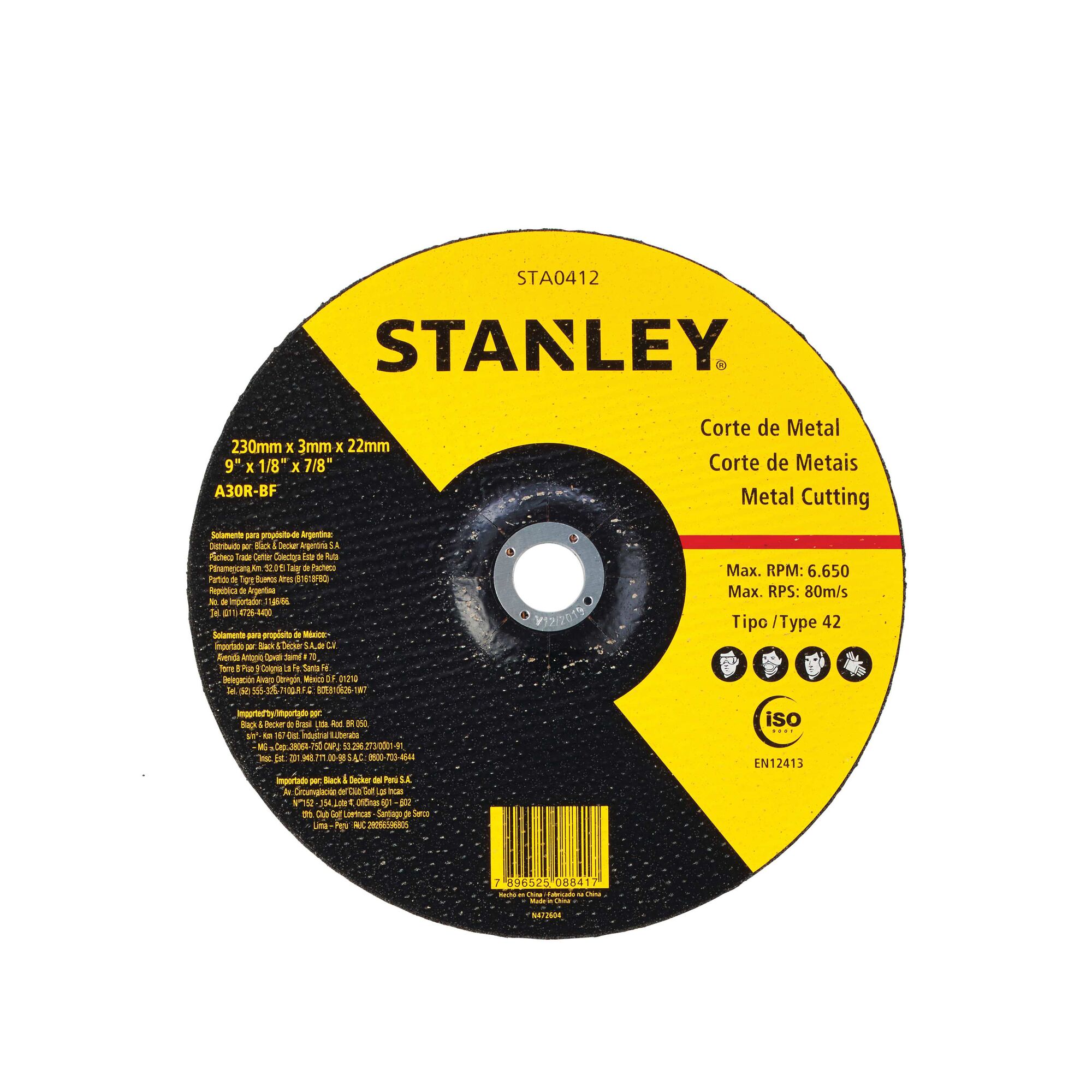 230 x 3 x 22.23 mm Metal Cutting Wheel Type 42 STANLEY