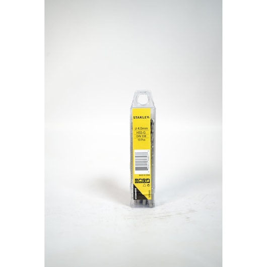 STANLEY STA50044B10 drill bit pack, yellow label, front angle, 10-piece set, photo on white background.
