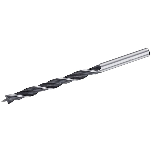 STANLEY STA52016 wood drill bit, silver and black, side angle on white background.