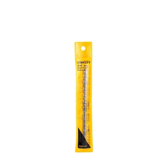 STANLEY STA54080C masonry drill bit in yellow retail packaging, front angle on white background.