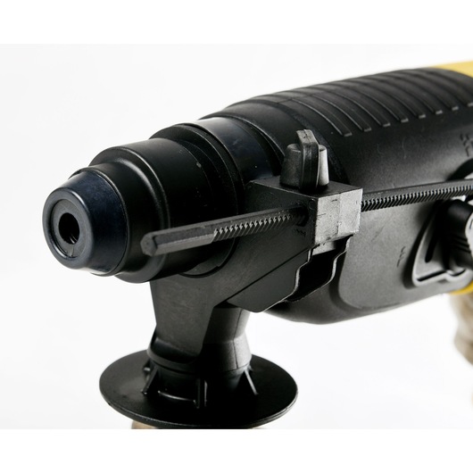 STANLEY STHR202K hammer drill close-up showing black adjuster and textured grip, white background.
