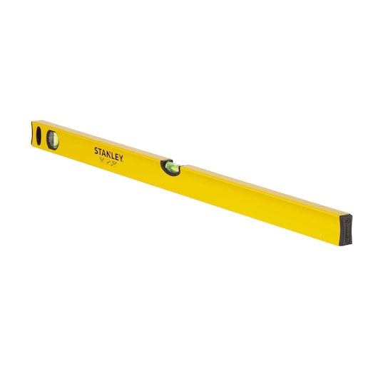 STANLEY STHT1-43104 yellow spirit level photography, angled view on white background.