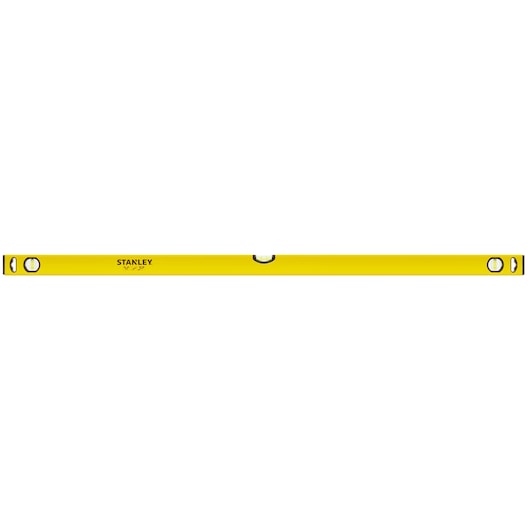 Yellow Stanley spirit level with three vials for precise measuring, ideal for photography and construction tasks.