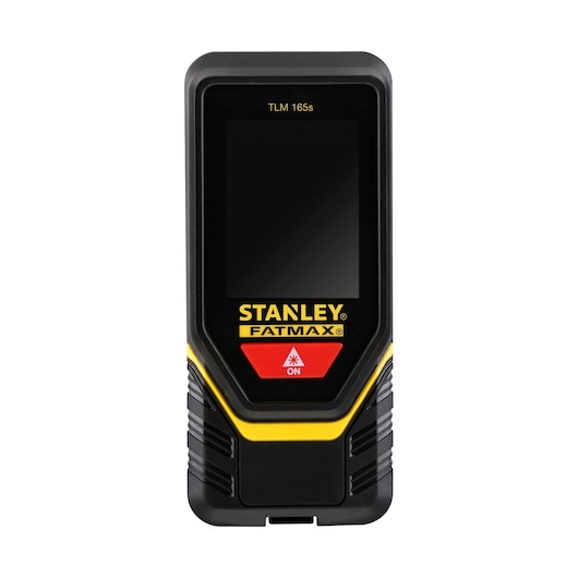 STANLEY STHT1-77139 laser distance measurer, black and yellow, front view, photography.
