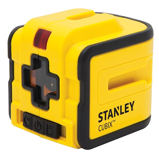 STANLEY STHT1-77340 yellow and black laser level, angled view, compact design, CUBIX model, photography category.