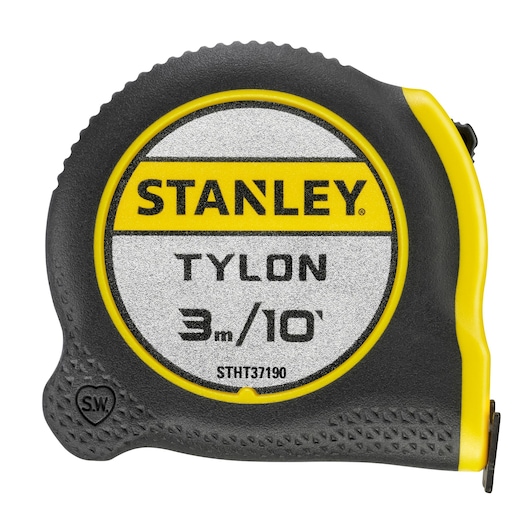 STANLEY STHT37190 tape measure, black and yellow, Tylon, 3m/10ft, front view on white background.
