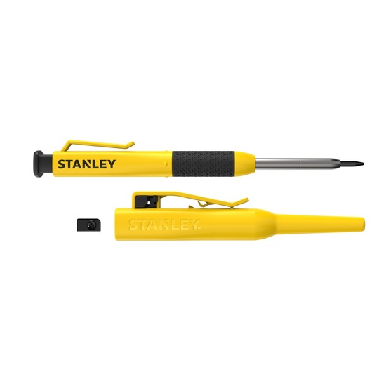 STANLEY STHT72001, STHT72001-0 yellow precision screwdriver set, pen-shaped, side view on white.