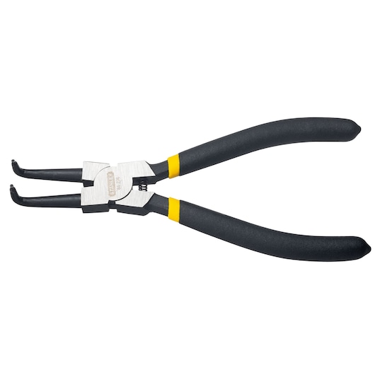 Photo of STANLEY STHT84274-8 snap ring pliers with black handles, angled front view on white background.