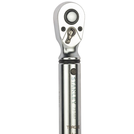 STANLEY STMT73587-8 torque wrench, chrome finish, close-up photo, tool category, white background.