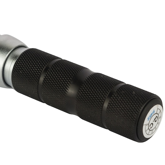 STANLEY STMT73587-8 black knurled tool handle, close-up photography on white background.