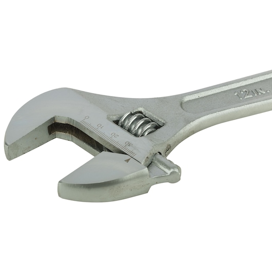 STANLEY STMT87434-8 adjustable wrench, silver metal, close-up side angle, tool category