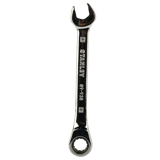 STANLEY STMT89938-8B combination wrench, chrome finish, photography, front angle, white background.